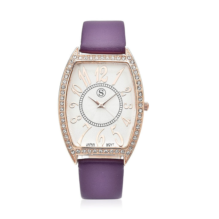 STRADA Japanese Movement White Crystal Studded Water Resistant Watch with Purple Colour Strap 8919262 1