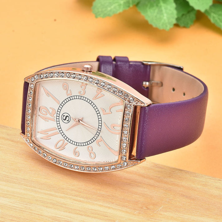 STRADA Japanese Movement White Crystal Studded Water Resistant Watch with Purple Colour Strap 8919262 2