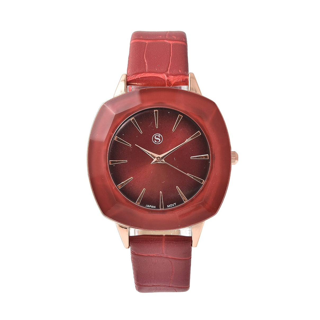 STRADA Japanese Movement Water Resistant Watch with Red Faux Leather Strap - Red 7615570 0