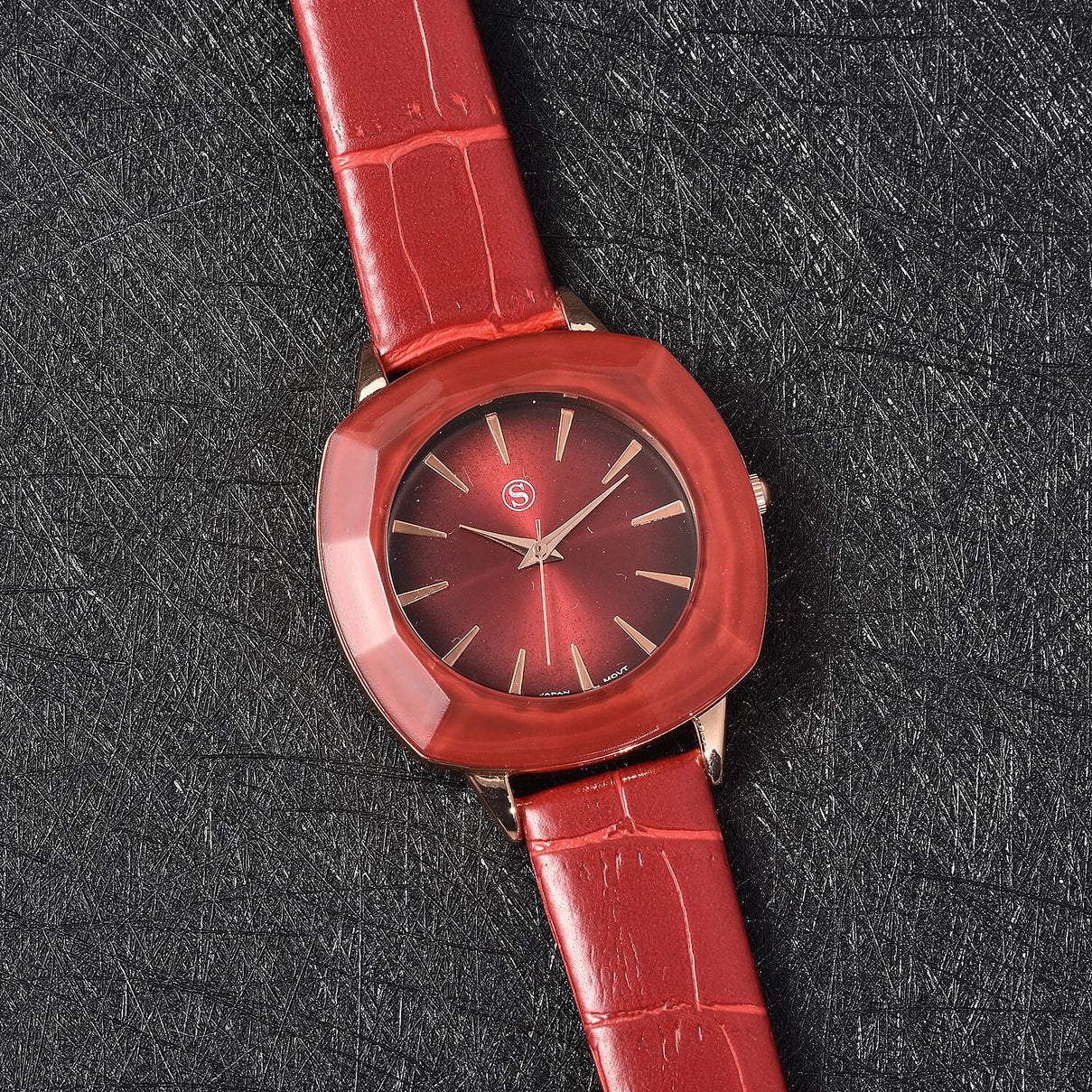 STRADA Japanese Movement Water Resistant Watch with Red Faux Leather Strap - Red 7615570 2
