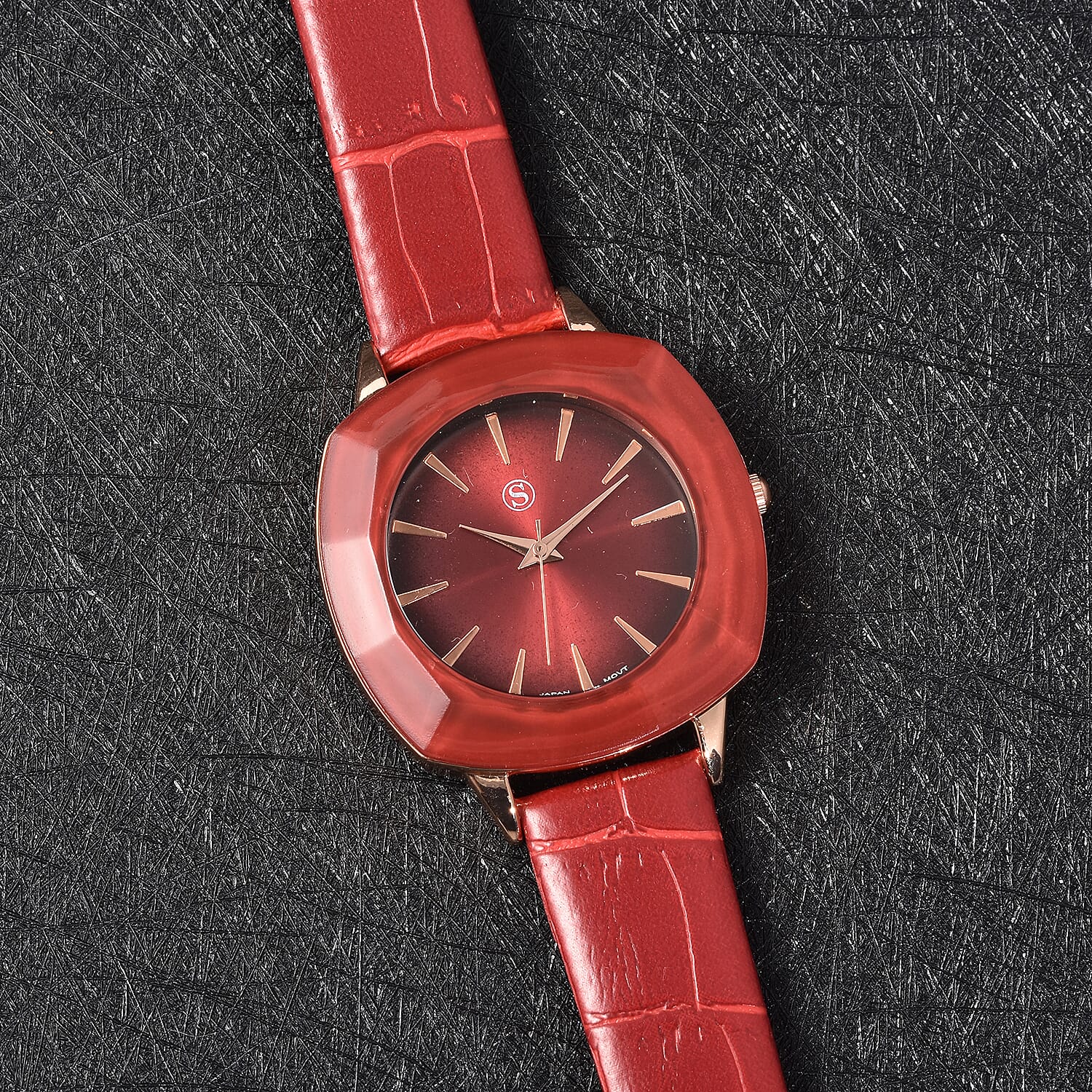 STRADA Japanese Movement Water Resistant Watch with Red Faux Leather Strap - Red 7615570 2