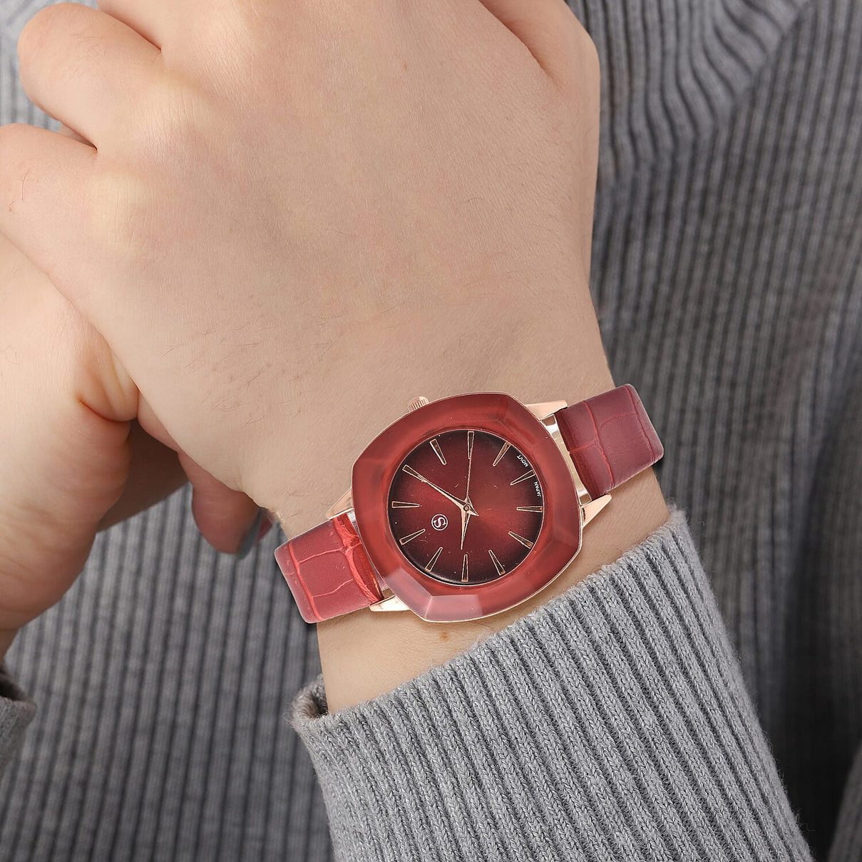 STRADA Japanese Movement Water Resistant Watch with Red Faux Leather Strap - Red 7615570 3