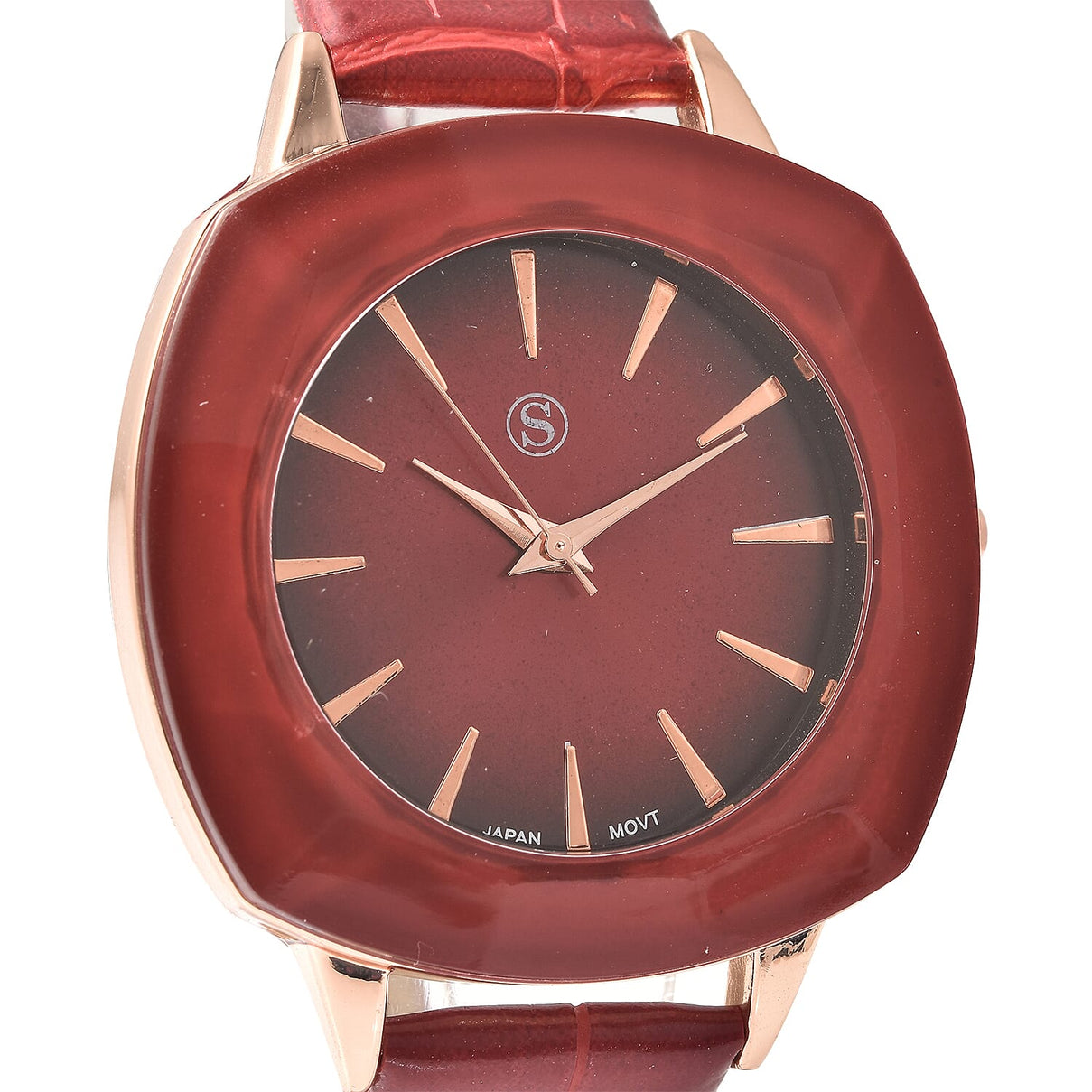 STRADA Japanese Movement Water Resistant Watch with Red Faux Leather Strap - Red 7615570 4