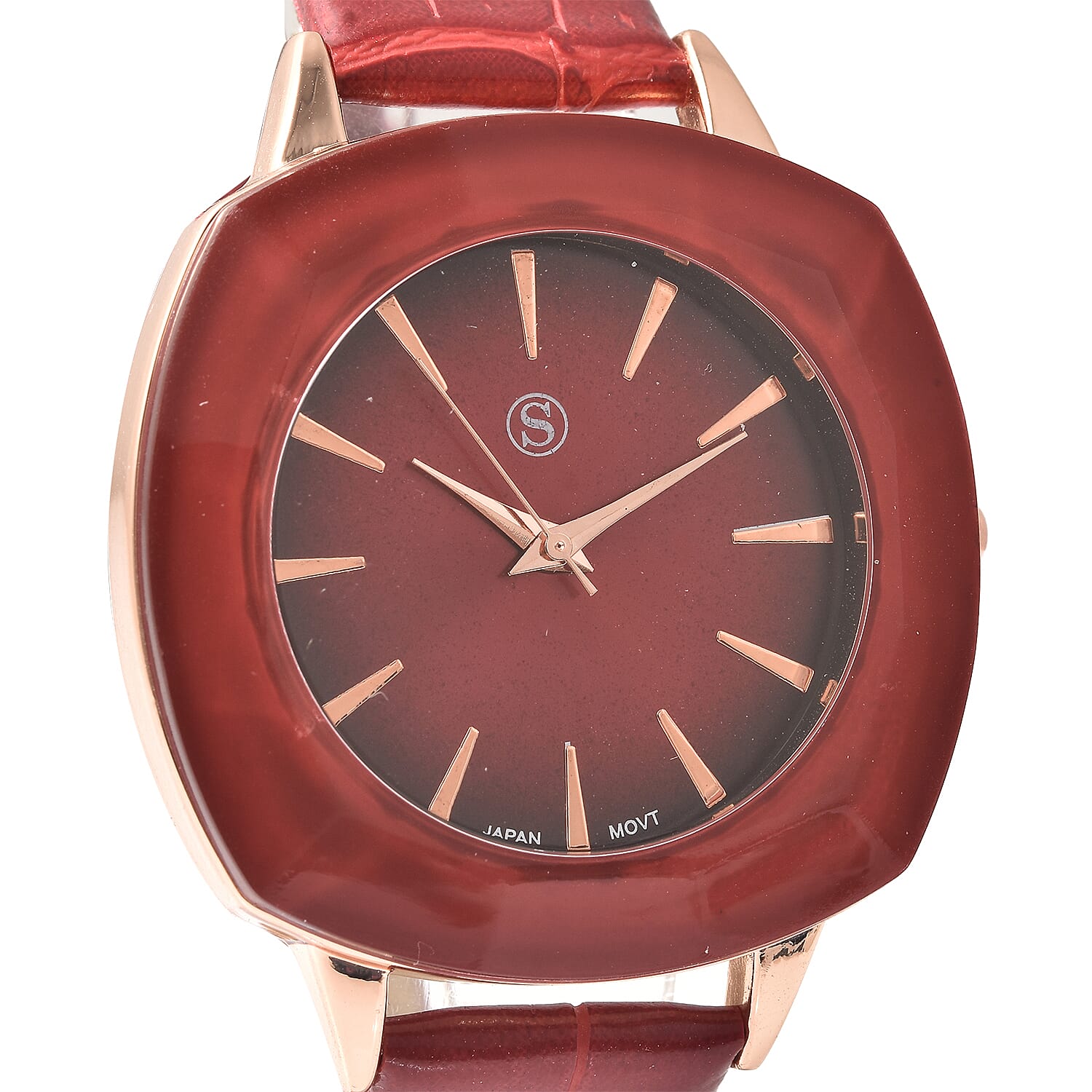 STRADA Japanese Movement Water Resistant Watch with Red Faux Leather Strap - Red 7615570 4