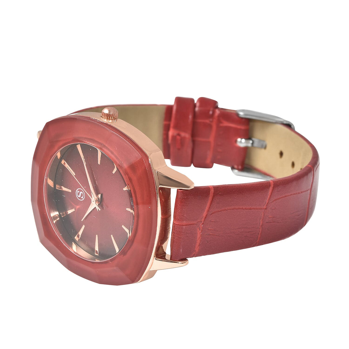 STRADA Japanese Movement Water Resistant Watch with Red Faux Leather Strap - Red 7615570 5