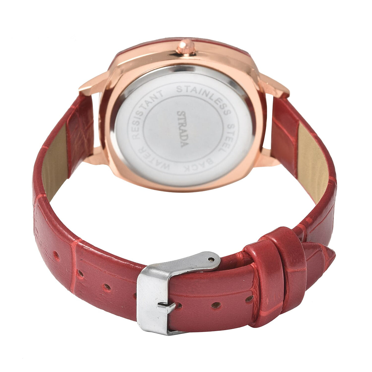 STRADA Japanese Movement Water Resistant Watch with Red Faux Leather Strap - Red 7615570 6