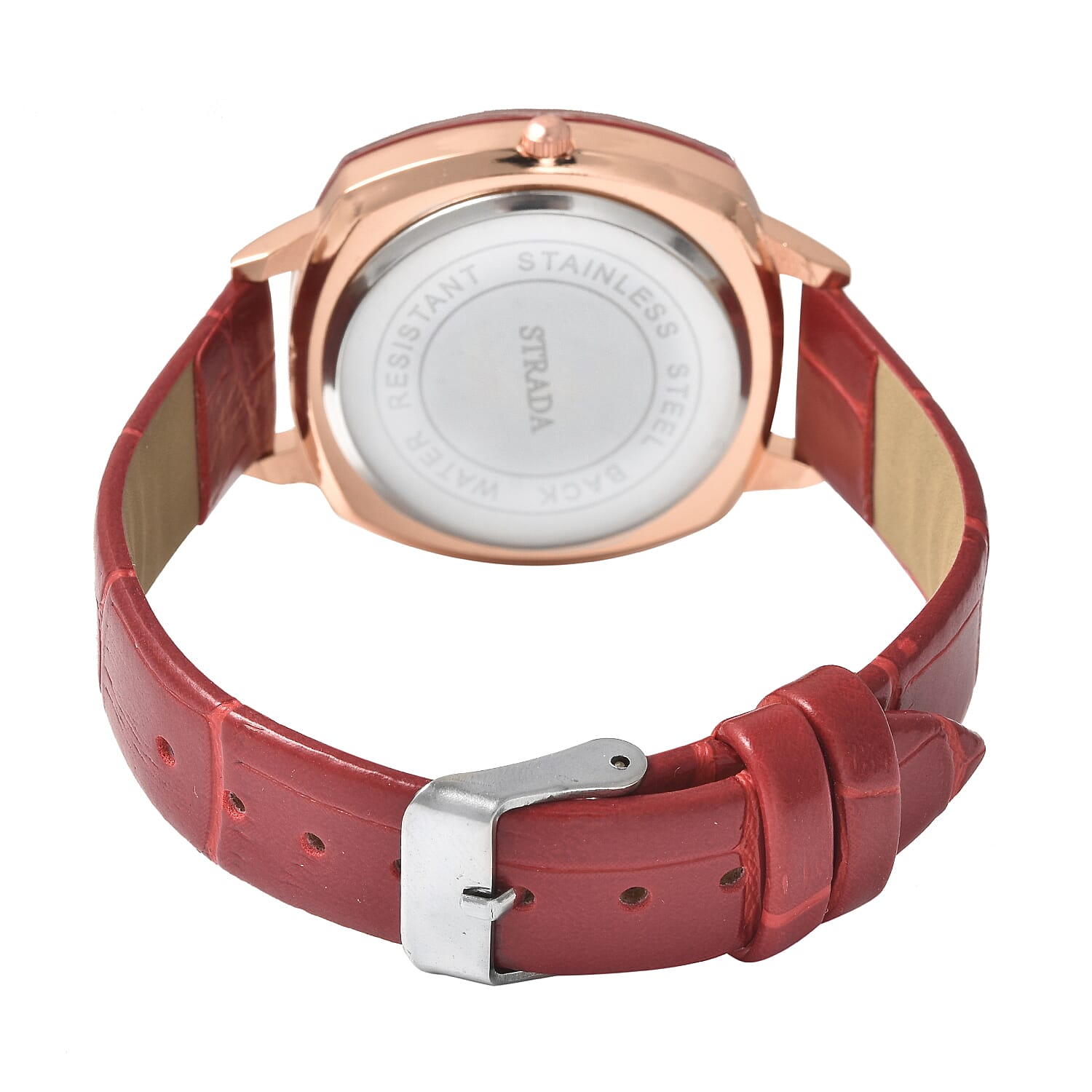STRADA Japanese Movement Water Resistant Watch with Red Faux Leather Strap - Red 7615570 6