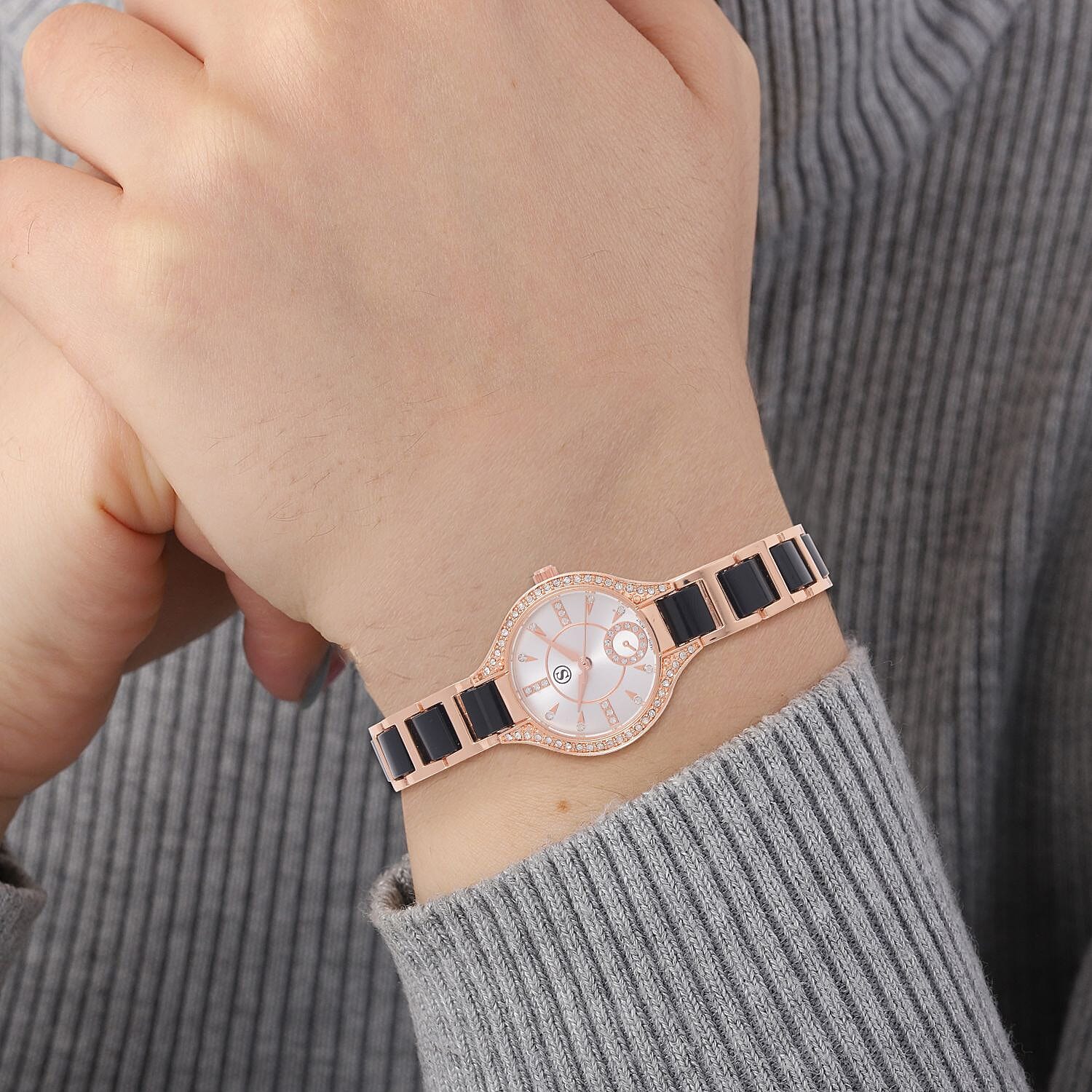 STRADA Japanese Movement Crystal Studded Water Resistant Watch with Alloy Strap and Stainless Steel Back in Rose Gold Tone 7553744 3
