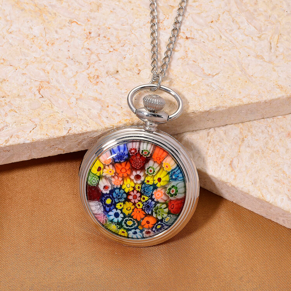 STRADA Murano Style Glass Pocket Watch 3ATM WR with  Chain 8279954 2