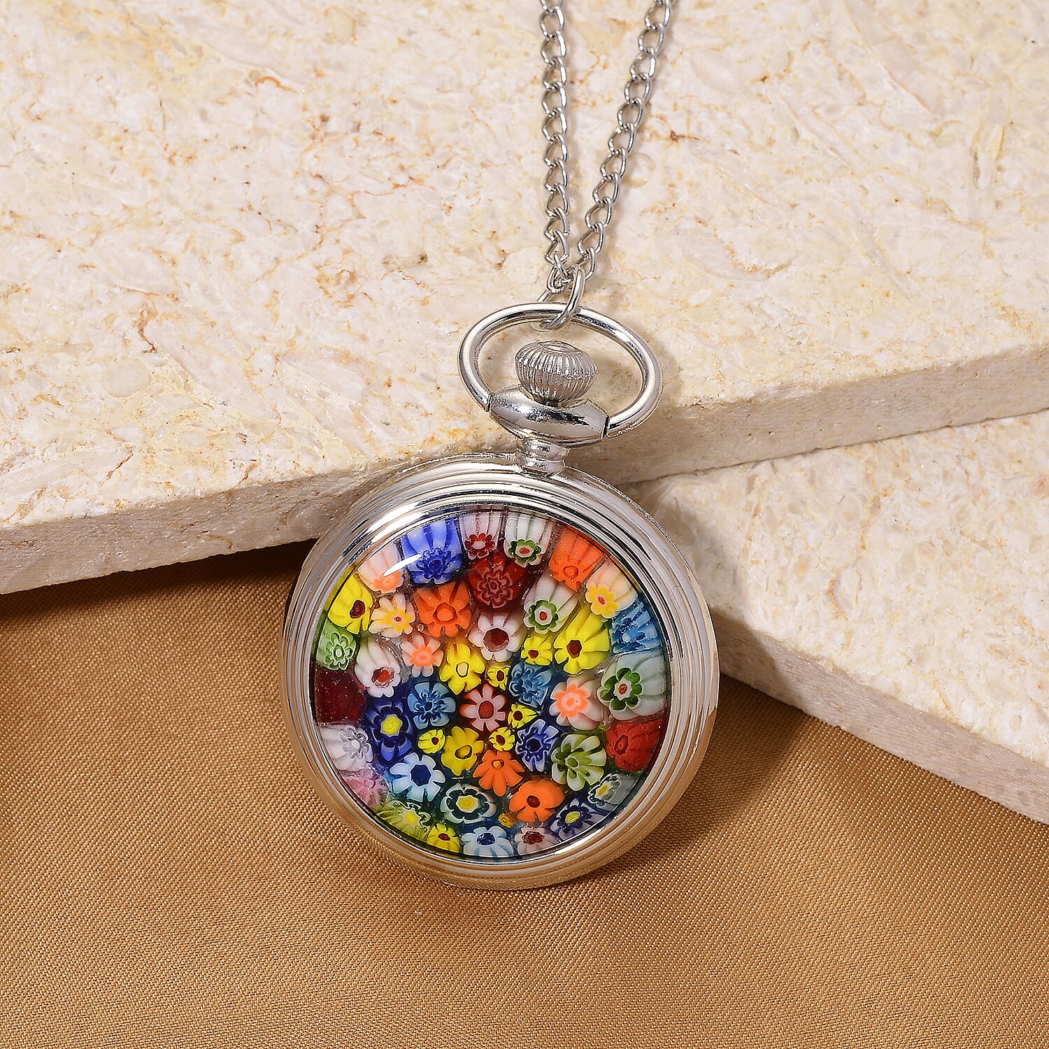 STRADA Murano Style Glass Pocket Watch 3ATM WR with  Chain 8279954 2