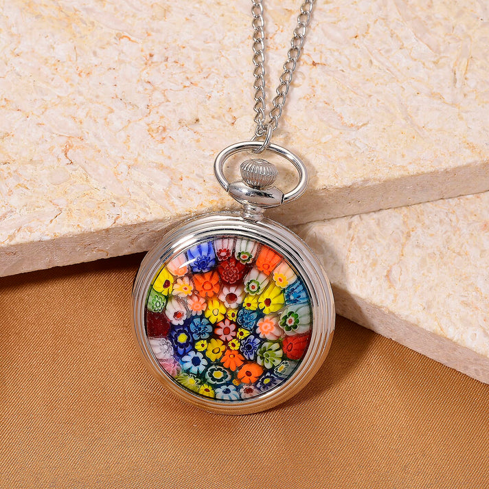 STRADA Murano Style Glass Pocket Watch 3ATM WR with  Chain 8279954 2