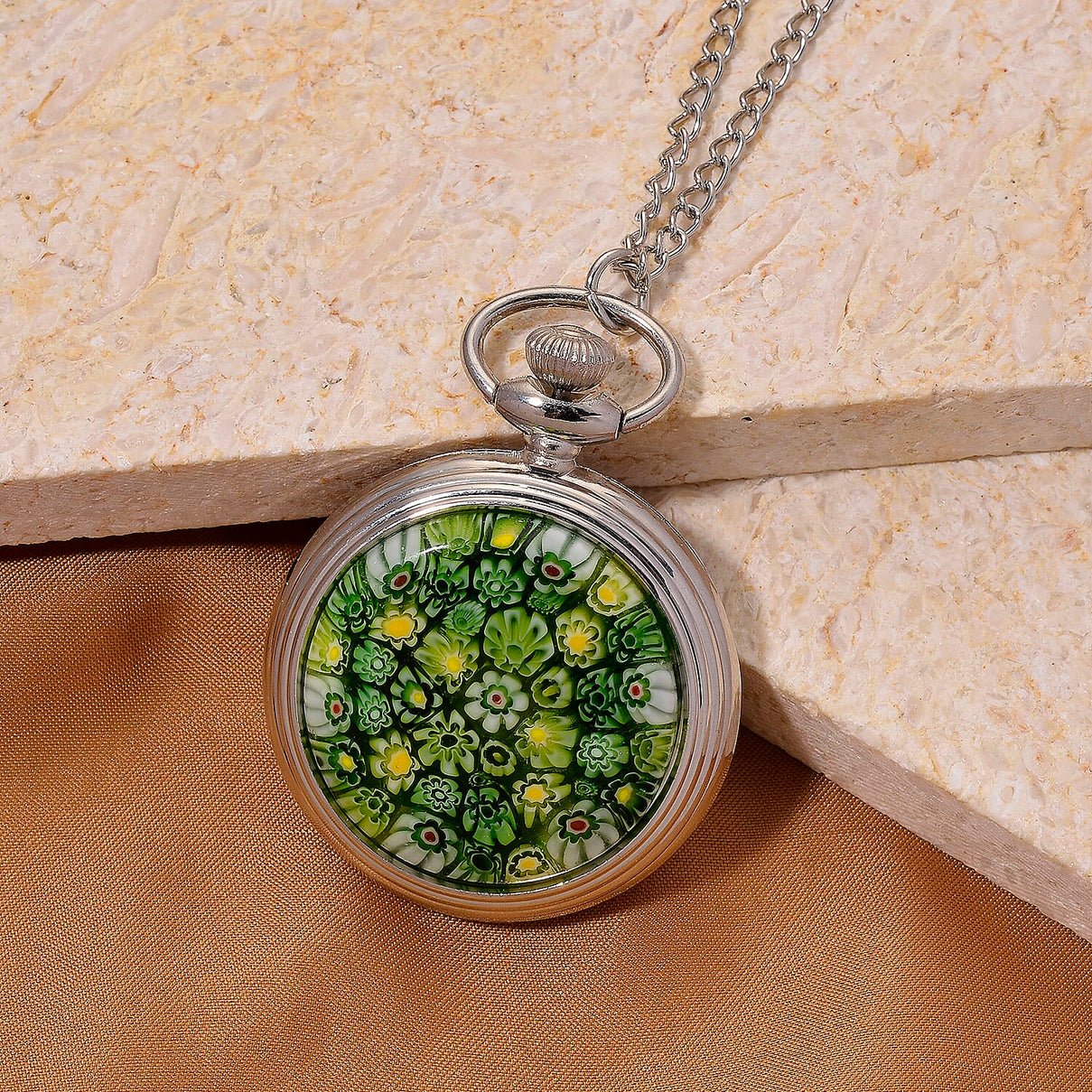 STRADA Murano Style Glass Pocket Watch 3ATM WR with Chain V32512338 2