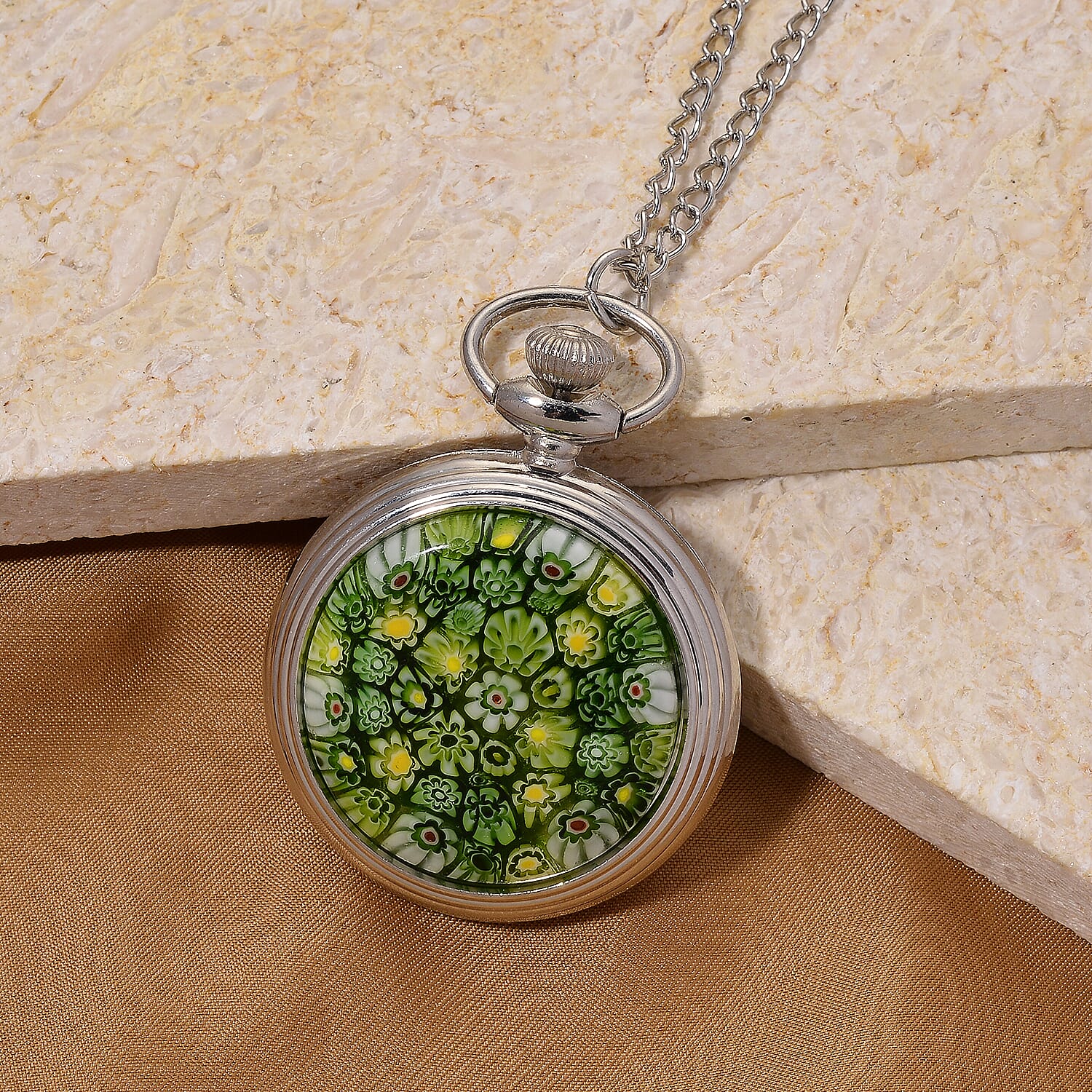 STRADA Murano Style Glass Pocket Watch 3ATM WR with Chain V32512338 2