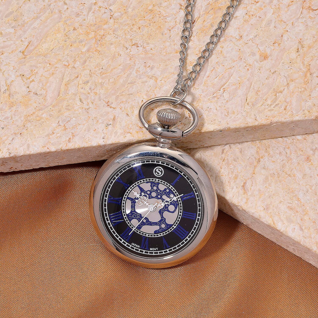 STRADA Murano Style Glass Pocket Watch 3ATM WR with Chain V32512338 3