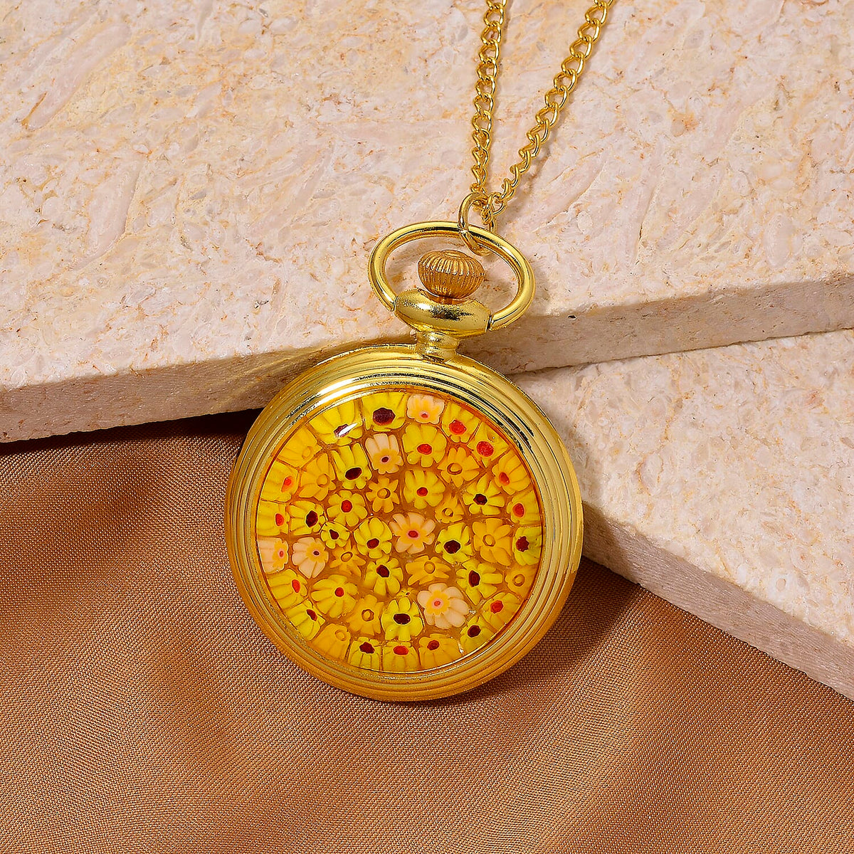 STRADA Murano Style Glass Pocket Watch 3ATM WR with Chain V32514064 2