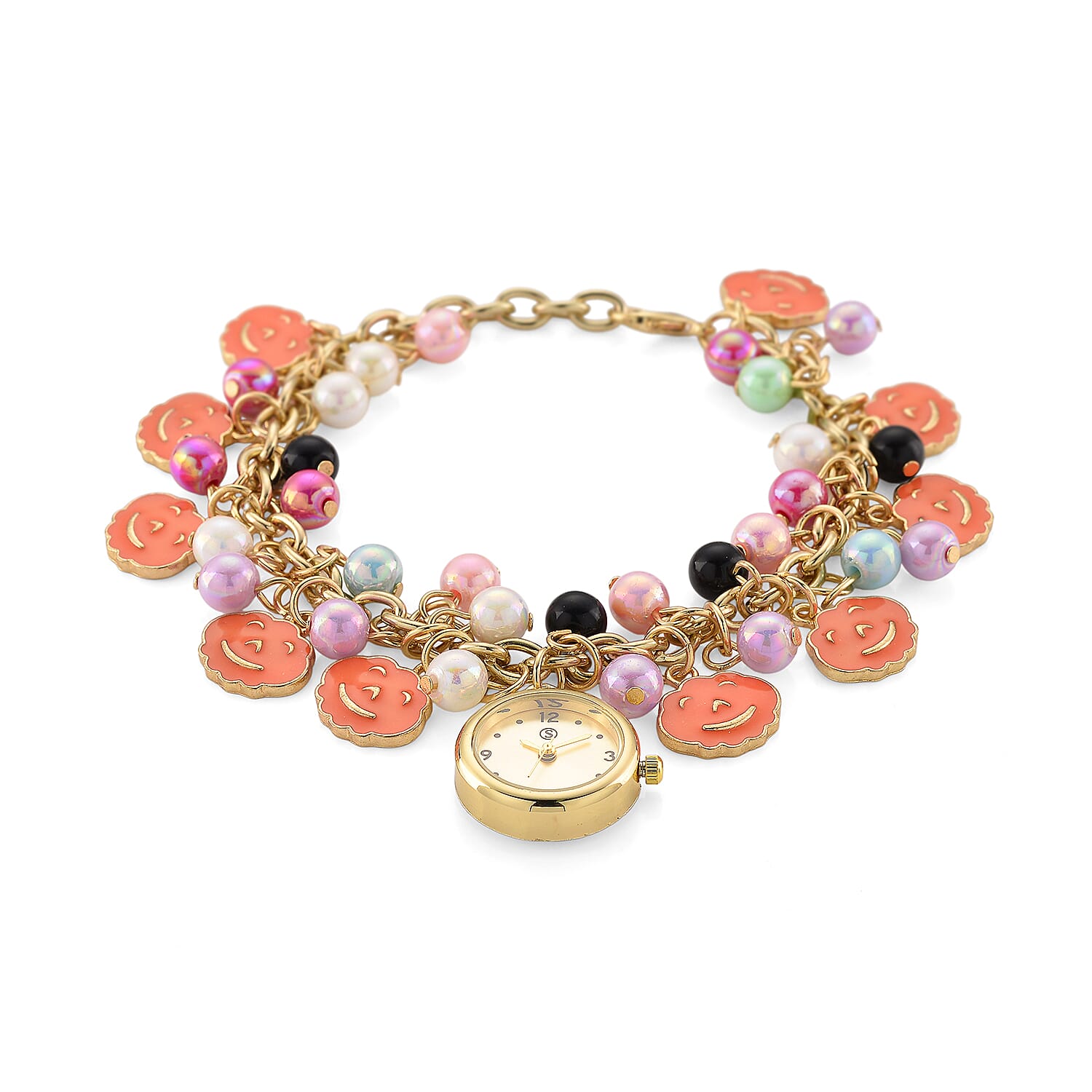 STRADA PC21S Japan Movement Water Resistant Gold Dial Watch with Orange Enamel Pumpkin Charm Chain Strap 8255378 4