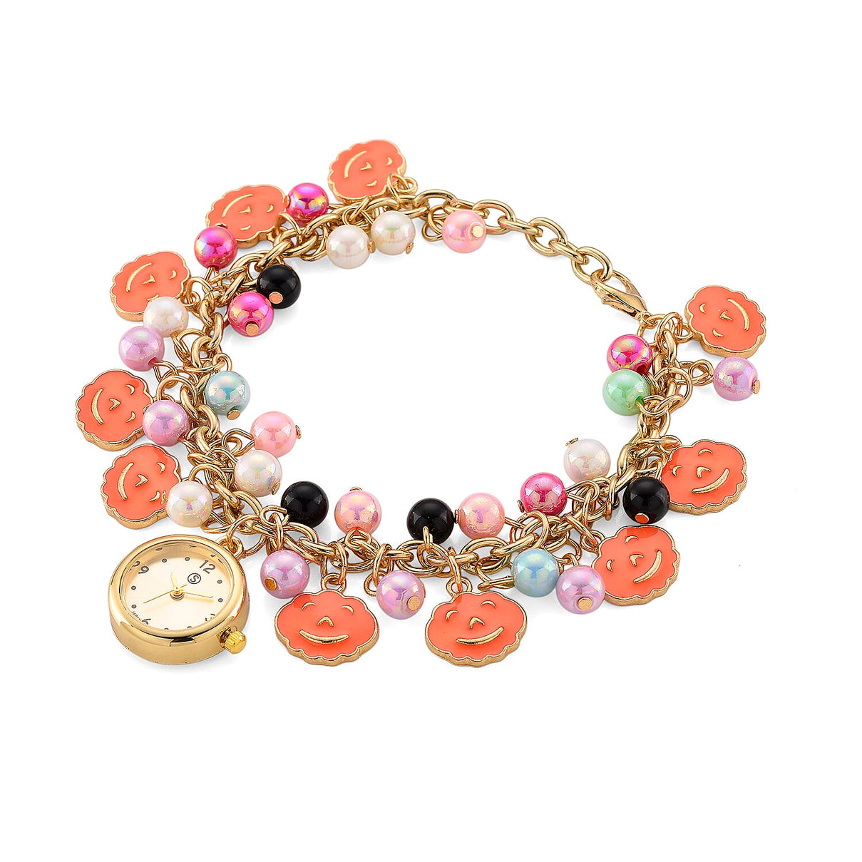 STRADA PC21S Japan Movement Water Resistant Gold Dial Watch with Orange Enamel Pumpkin Charm Chain Strap 8255378 5