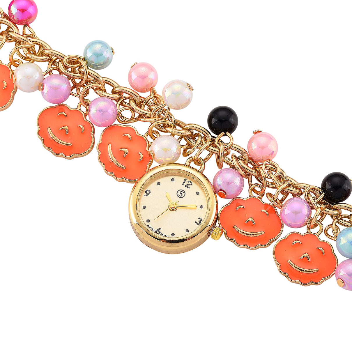 STRADA PC21S Japan Movement Water Resistant Gold Dial Watch with Orange Enamel Pumpkin Charm Chain Strap 8255378 7