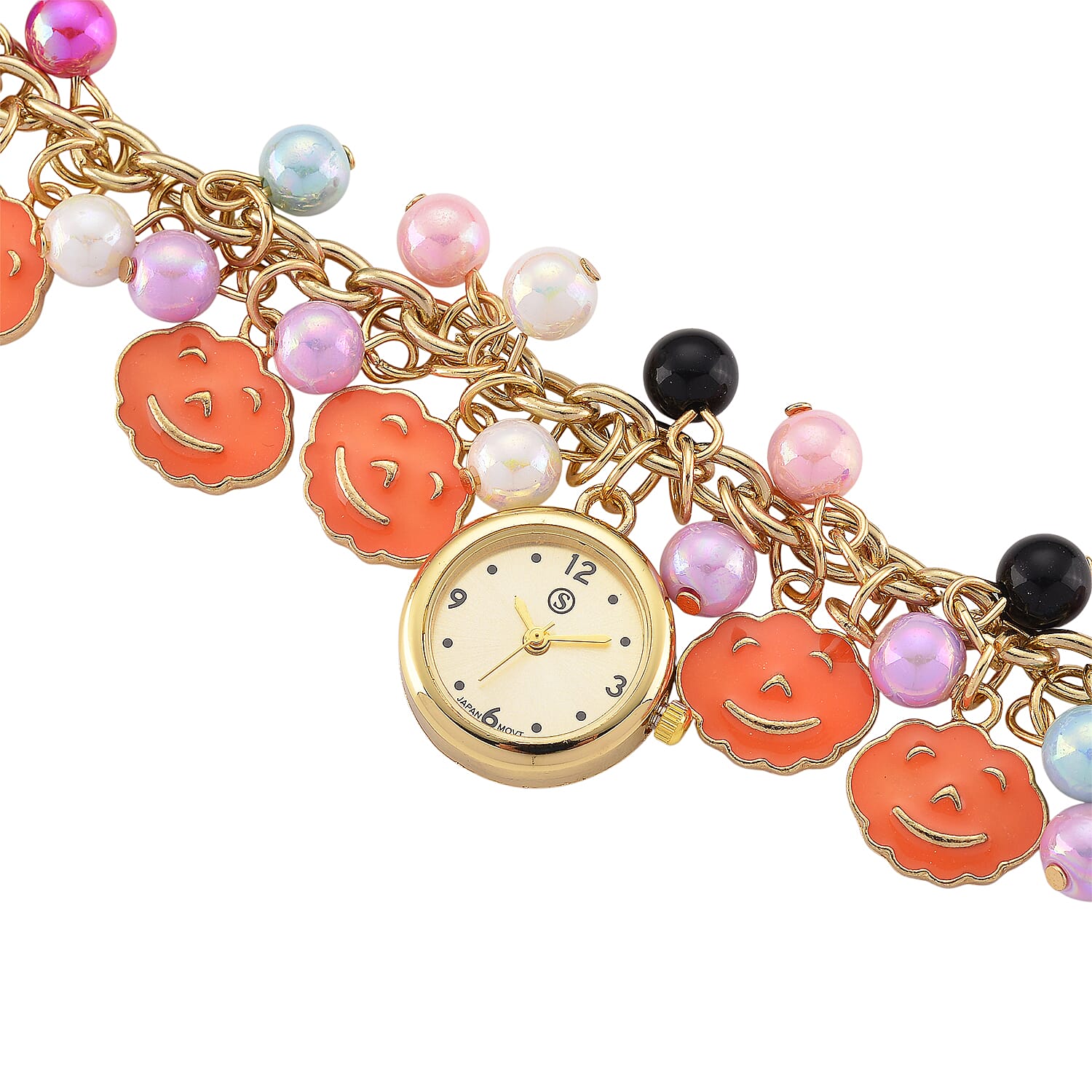 STRADA PC21S Japan Movement Water Resistant Gold Dial Watch with Orange Enamel Pumpkin Charm Chain Strap 8255378 7