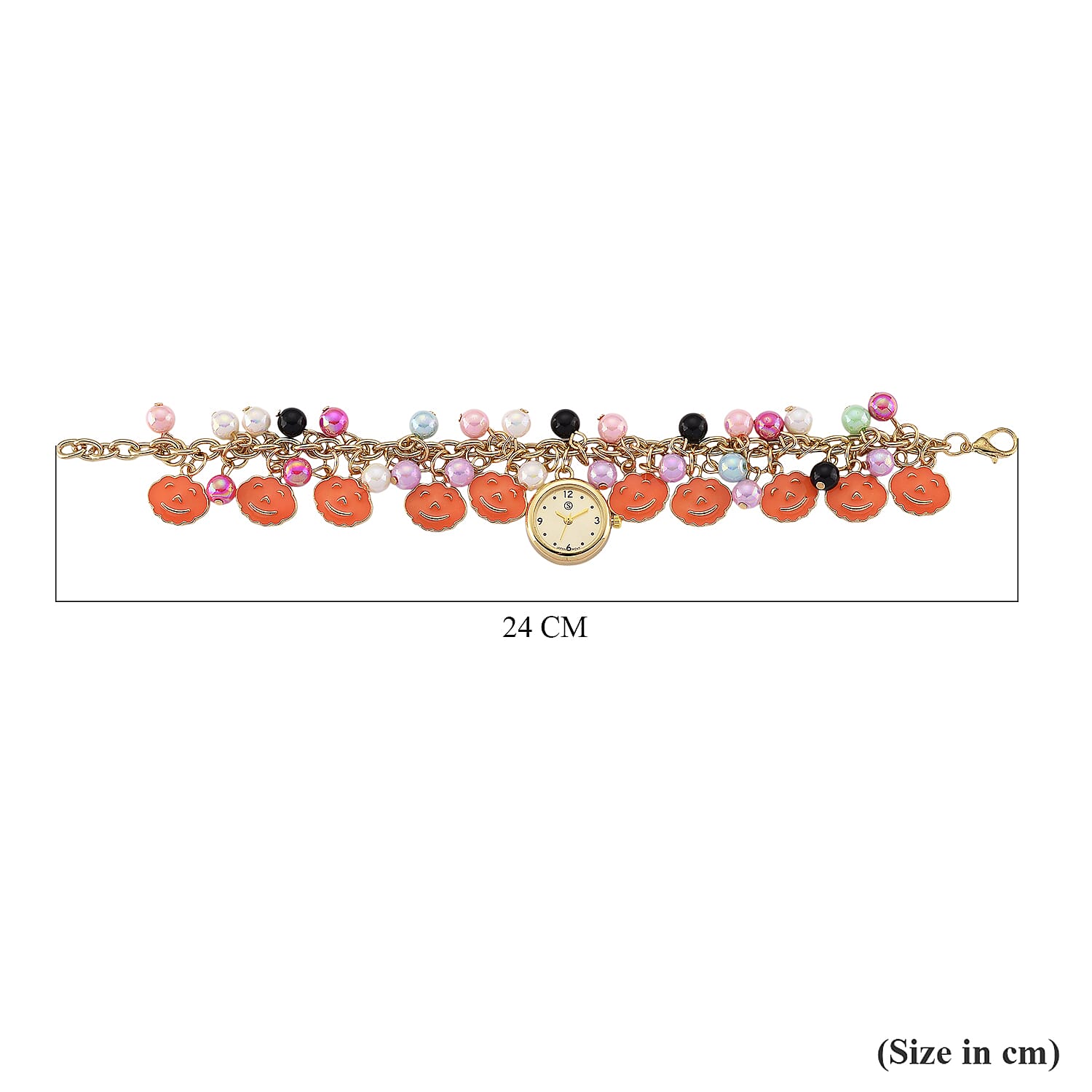 STRADA PC21S Japan Movement Water Resistant Gold Dial Watch with Orange Enamel Pumpkin Charm Chain Strap 8255378 10