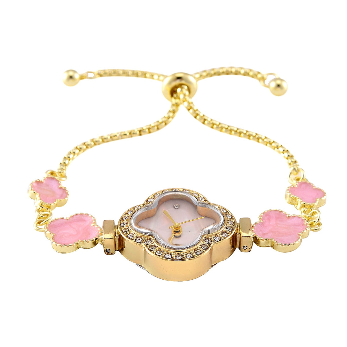 STRADA PC21S Japanese Movement Water Resistant White Crystal &amp; Fake MOP Dial Watch with Gold Colour Chain Strap 7860741 3