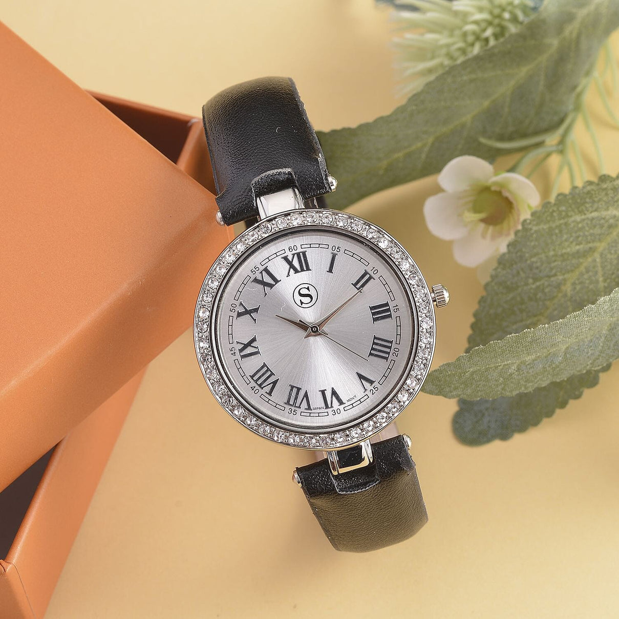 STRADA Japanese Movement White Austrian Crystal Embellished Water Resistant Watch with Black Strap and Silver Dial 7170619 2