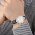 STRADA Japanese Movement White Austrian Crystal Embellished Water Resistant Watch with Black Strap and Silver Dial