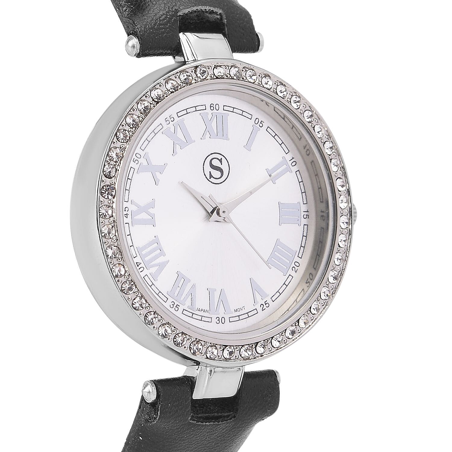 STRADA Japanese Movement White Austrian Crystal Embellished Water Resistant Watch with Black Strap and Silver Dial 7170619 4