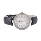 STRADA Japanese Movement White Austrian Crystal Embellished Water Resistant Watch with Black Strap and Silver Dial