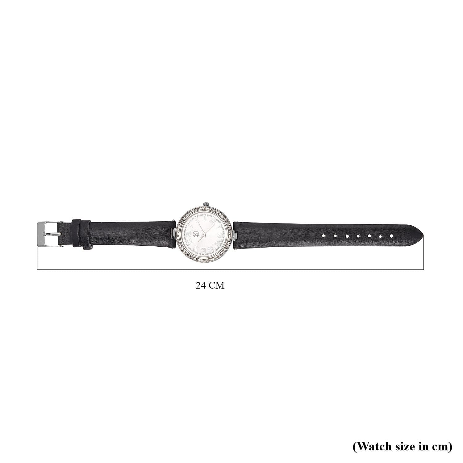 STRADA Japanese Movement White Austrian Crystal Embellished Water Resistant Watch with Black Strap and Silver Dial 7170619 7