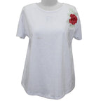 SUGARCRISP 100% Cotton Short Sleeved TShirt with Flower Detail(Size L) - Optic White