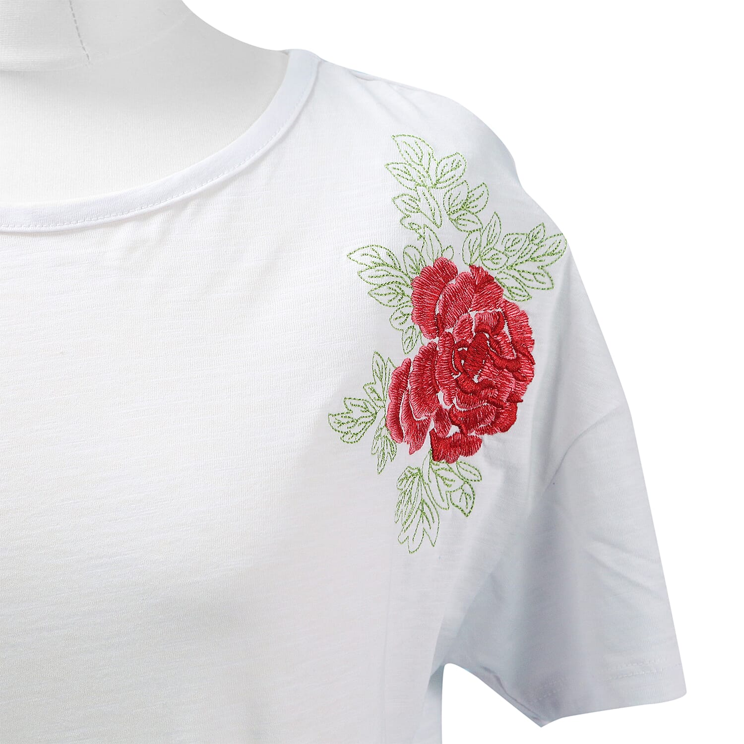 SUGARCRISP 100% Cotton Short Sleeved TShirt with Flower Detail - Optic White 6100579 3