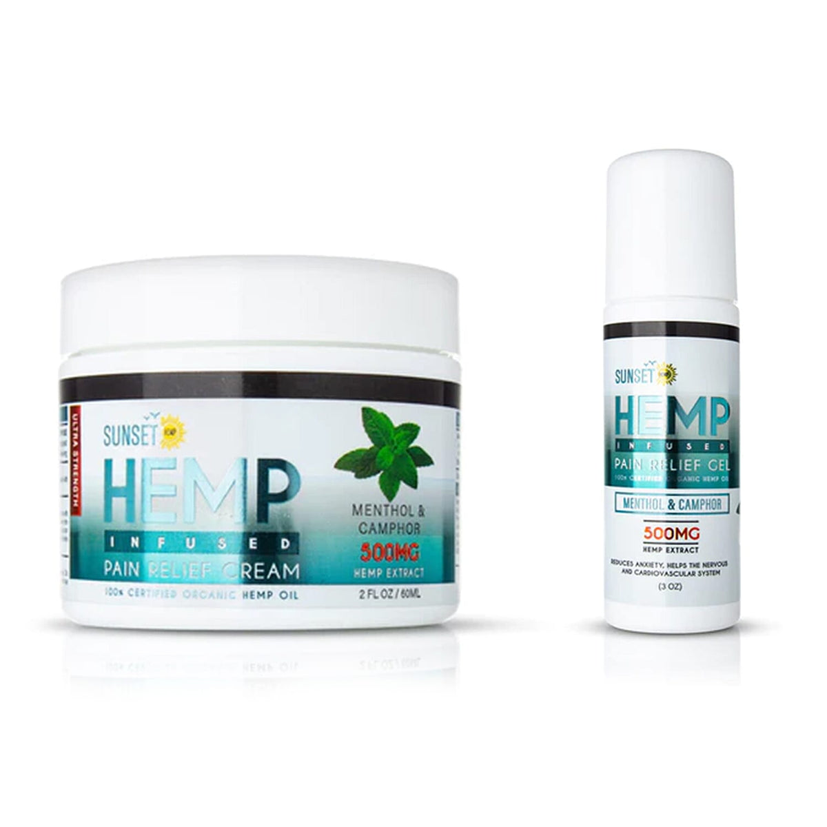 Sunset Hemp Infused Menthol &amp; Camphor Pain Relief Cream (Set of Two, Jar - Roll-on ) - 500mg 7506989 0