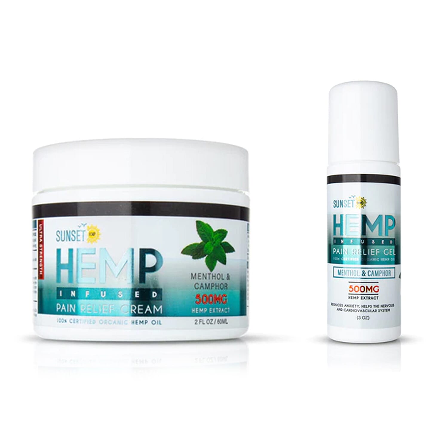 Sunset Hemp Infused Menthol &amp; Camphor Pain Relief Cream (Set of Two, Jar - Roll-on ) - 500mg 7506989 0