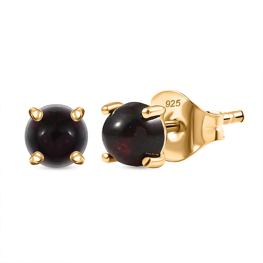 Sable Dyed Ethiopian Opal Earring with Push Back in 18K Vermeil Yellow Gold Plated Sterling Silver