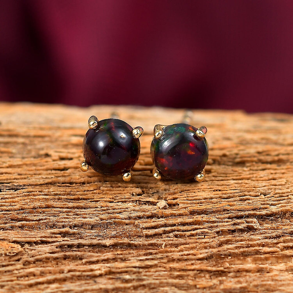Sable Dyed Ethiopian Opal Earring with Push Back in 18K Vermeil Yellow Gold Plated Sterling Silver