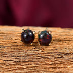Sable Dyed Ethiopian Opal Earring with Push Back in 18K Vermeil Yellow Gold Plated Sterling Silver