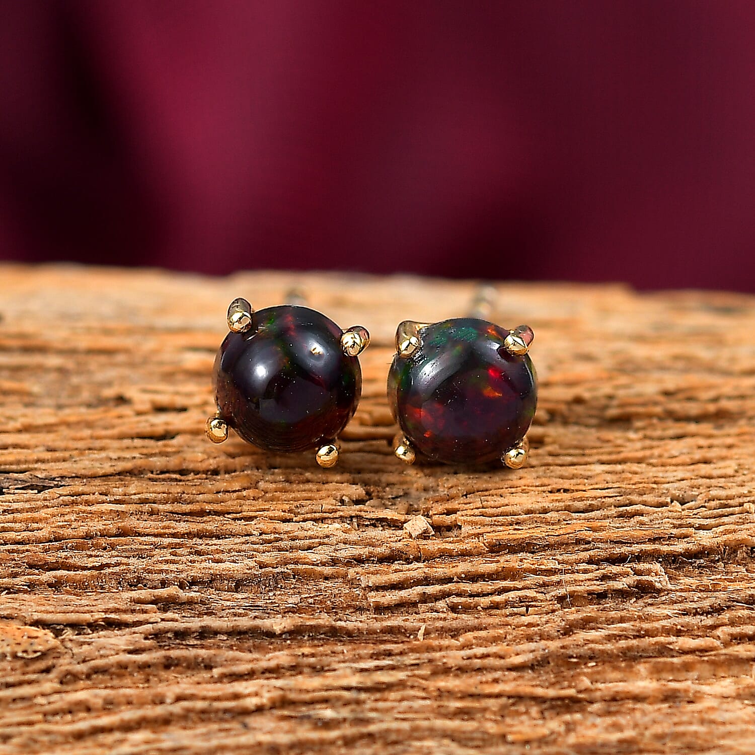 Sable Dyed Ethiopian Opal Earring with Push Back in 18K Vermeil Yellow Gold Plated Sterling Silver 8155480 2