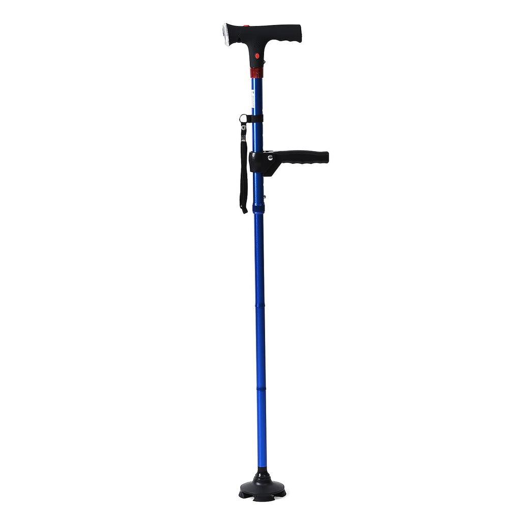 Smart Easy Up Cane (2 Handle) - Adjustable Height (85-97cm) Walking Stick with Light, SOS Alarm - Swivel Base - Blue