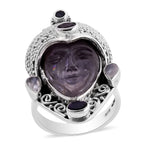 Royal Bali GODDESS Collection-  Amethyst and Multi Gemstone Devi Danu Handcarved Ring in Sterling Silver 10.35 Ct, Silver wt. 11.80 Gms