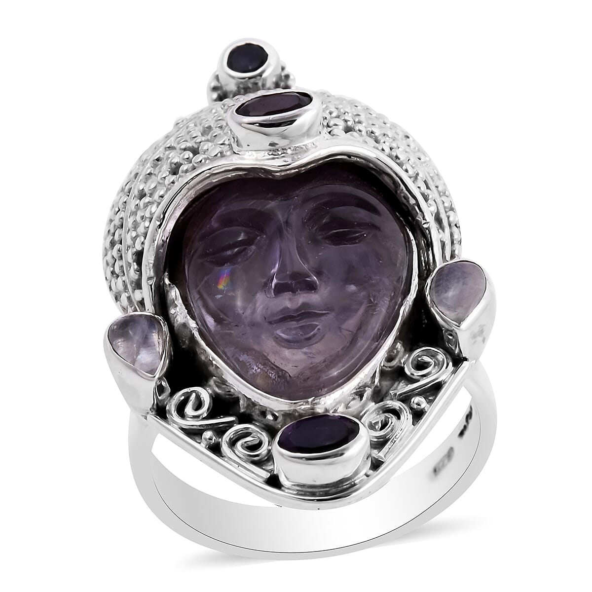 Sajen Silver- 10.35 Ct. Amethyst and Multi Gemstone Devi Danu Hand Carved Ring in Sterling Silver 6062898 1