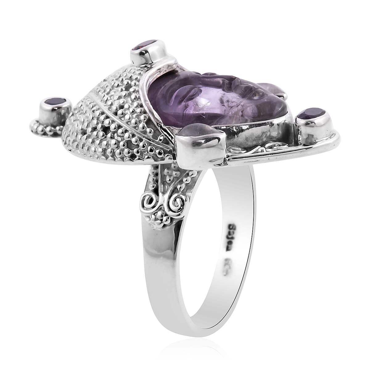 Sajen Silver- 10.35 Ct. Amethyst and Multi Gemstone Devi Danu Hand Carved Ring in Sterling Silver 6062898 3