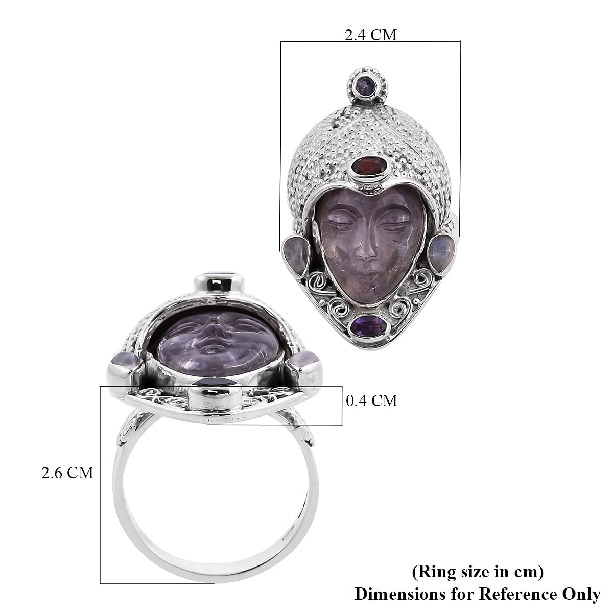 Sajen Silver- 10.35 Ct. Amethyst and Multi Gemstone Devi Danu Hand Carved Ring in Sterling Silver 6062898 5