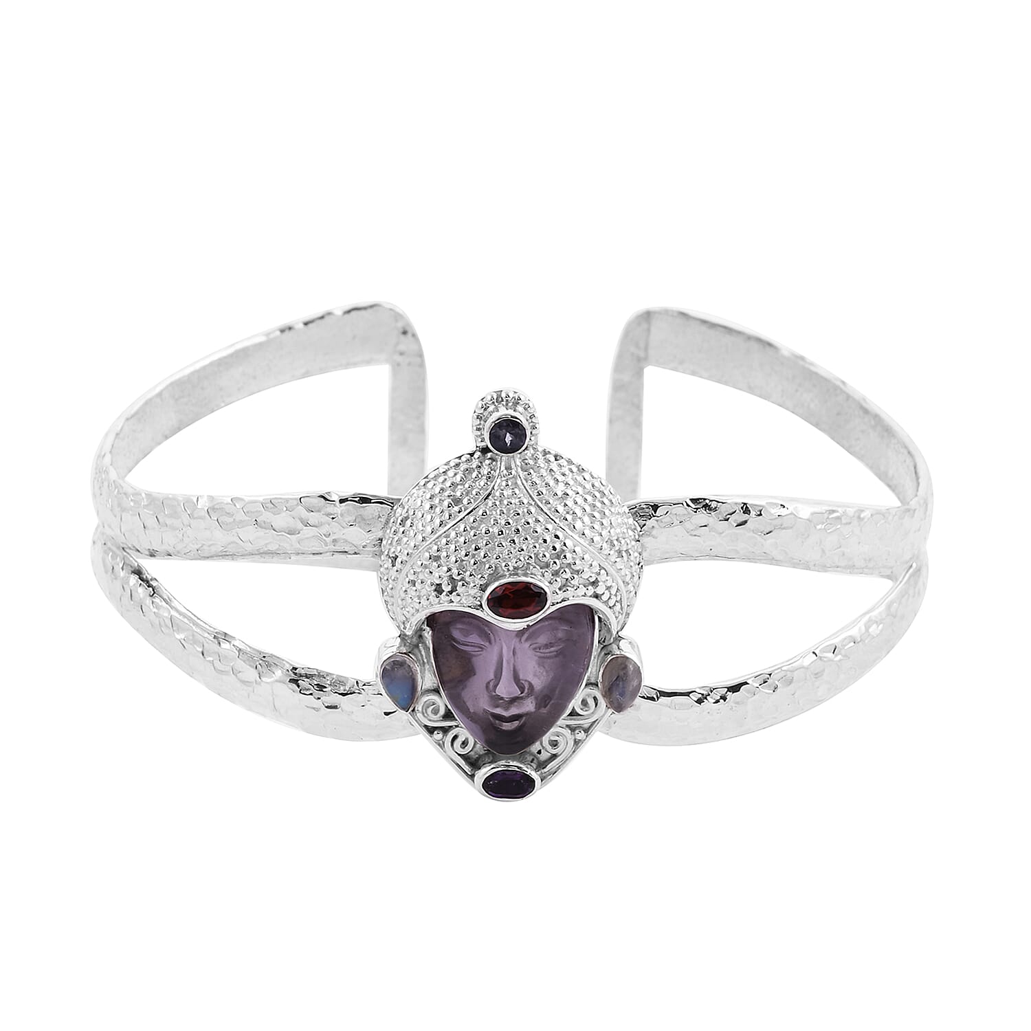 Sajen Silver 10.35 Ct. Amethyst and Multigemstone Hand Carved Devi Danu Cuff Bangle in Sterling Silver 6062950 2