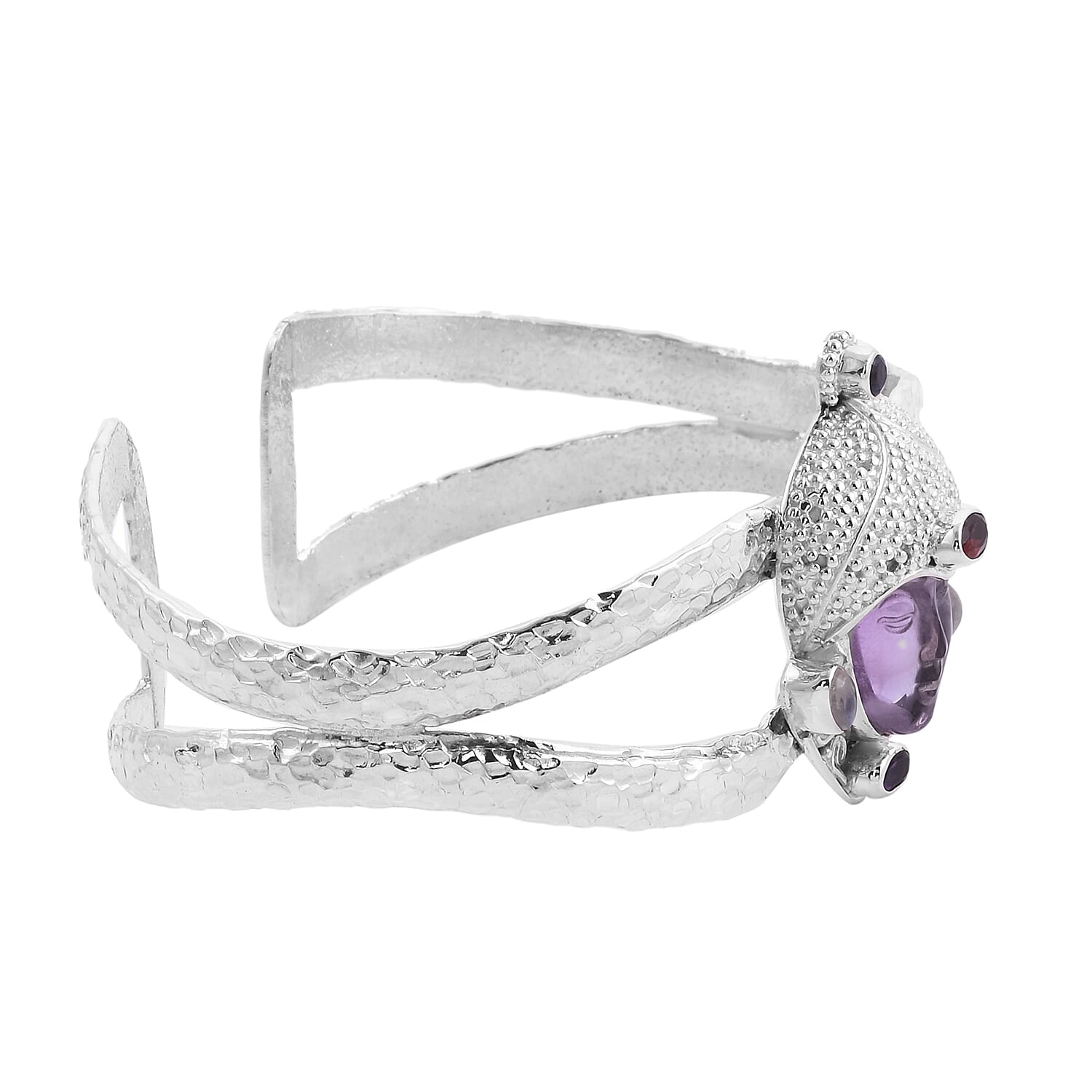 Sajen Silver 10.35 Ct. Amethyst and Multigemstone Hand Carved Devi Danu Cuff Bangle in Sterling Silver 6062950 4