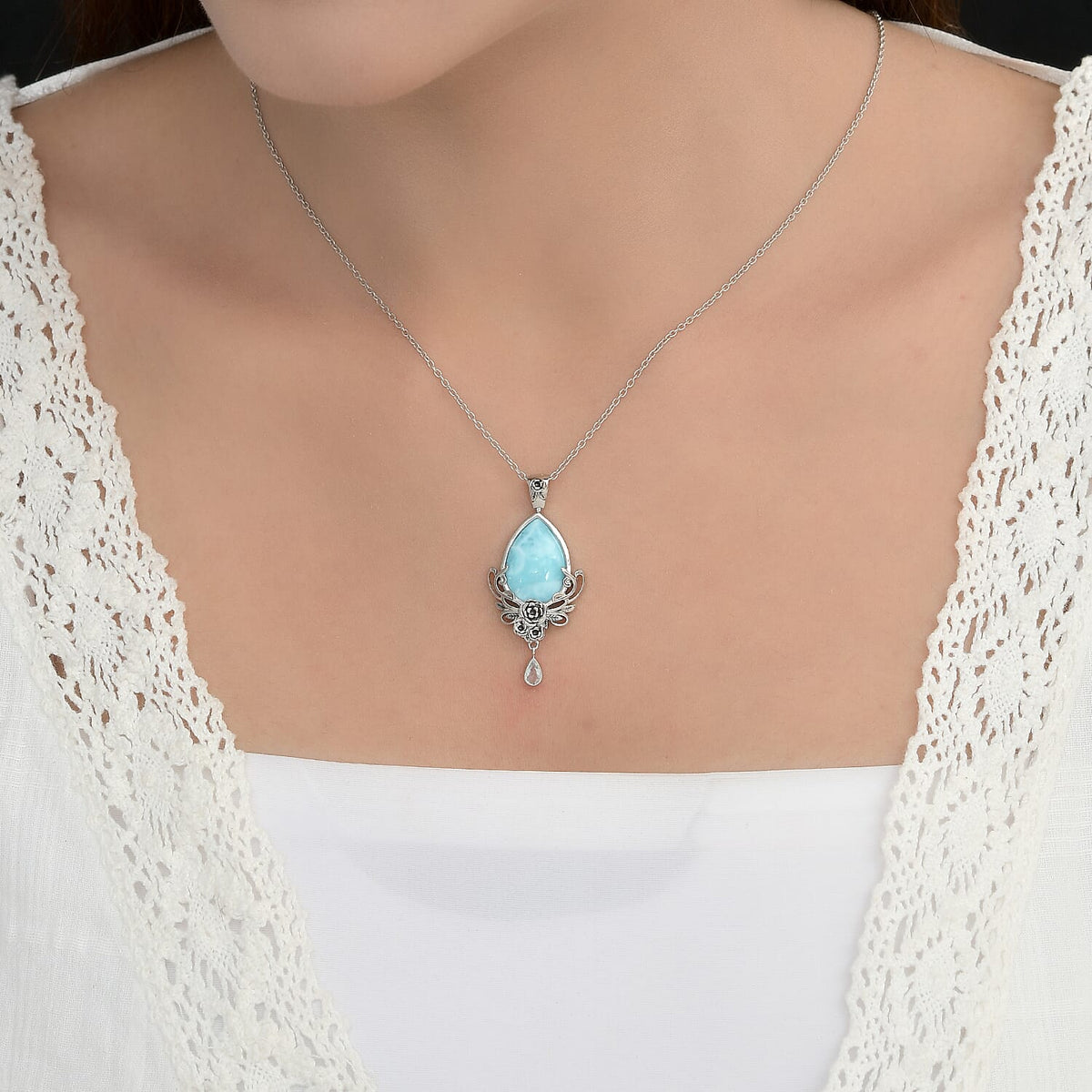 Sajen Silver 7.80 Ct. Larimar and Aquamarine Pendant in Sterling Silver 6296509 3