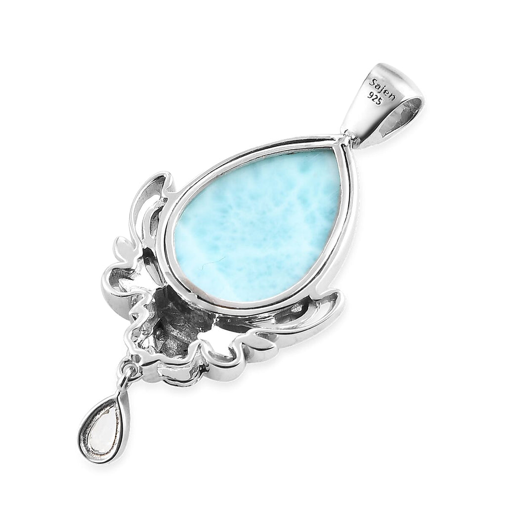 Sajen Silver CULTURAL FLAIR Collection - Larimar and Aquamarine Pendant in Platinum Overlay Sterling Silver 7.80 Ct.
