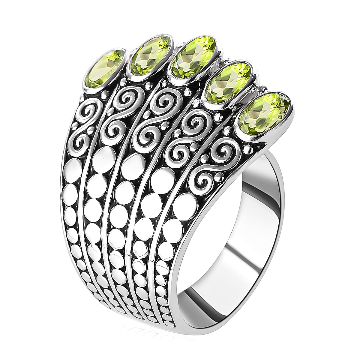 Sajen Silver CULTURAL FLAIR Collection - Hebei Peridot Enamelled Ring in Rhodium Plated Sterling Silver 2.25 ct, Silver wt 8.60 Gms 6126790 4