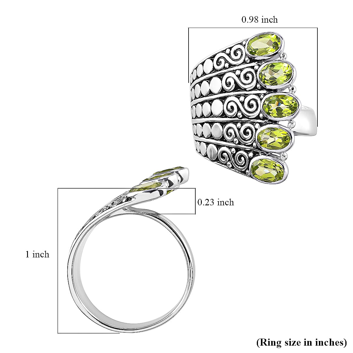 Sajen Silver CULTURAL FLAIR Collection - Hebei Peridot Enamelled Ring in Rhodium Plated Sterling Silver 2.25 ct, Silver wt 8.60 Gms 6126790 6