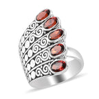 Royal Bali CULTURAL FLAIR Collection - Mozambique Garnet Enamelled Ring in Rhodium Overlay Sterling Silver 2.25 Ct, Silver Wt 8.50 Gms